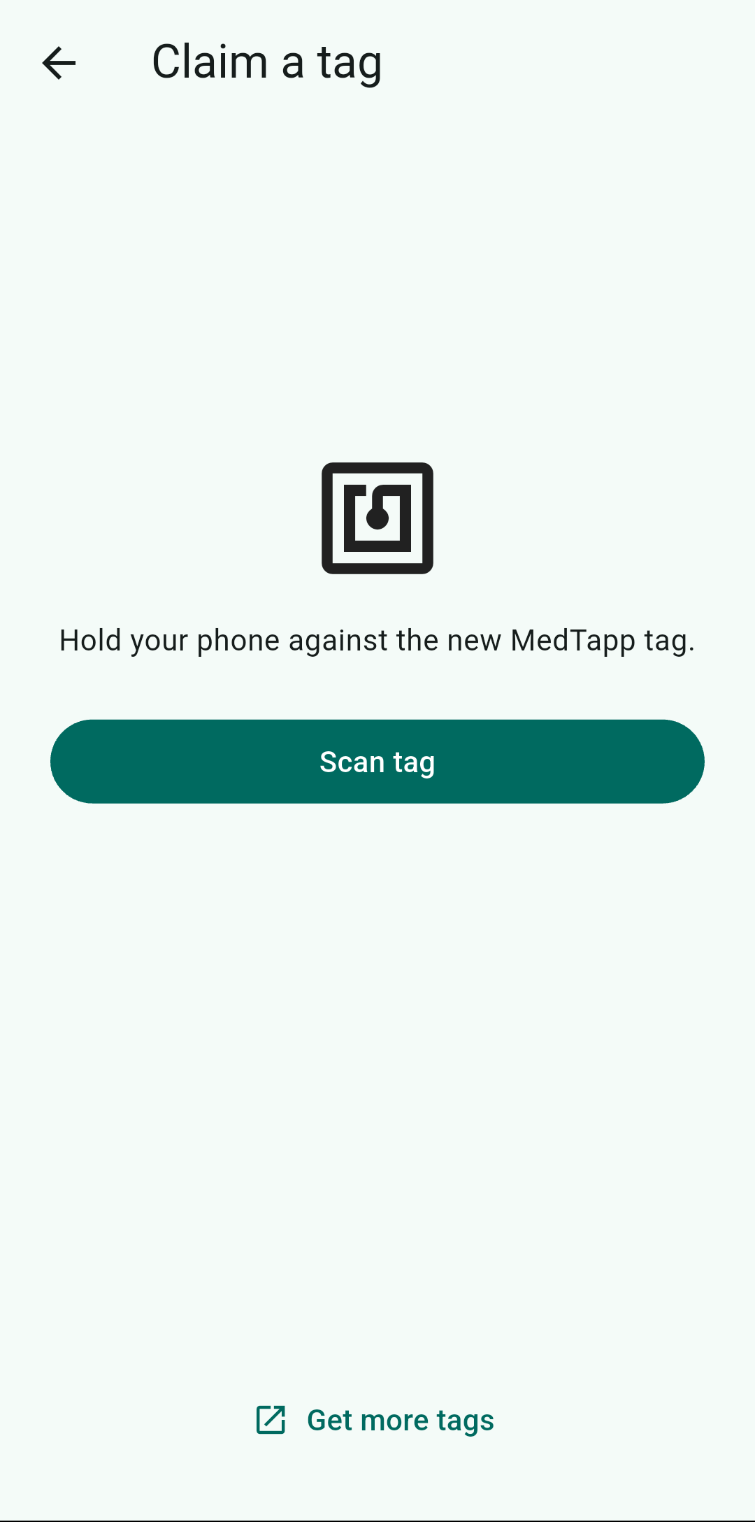 Claim a tag screen — hold the tag to your phone